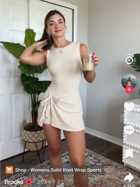 Sleeveless Cream Knot-Wrap Mini Dress